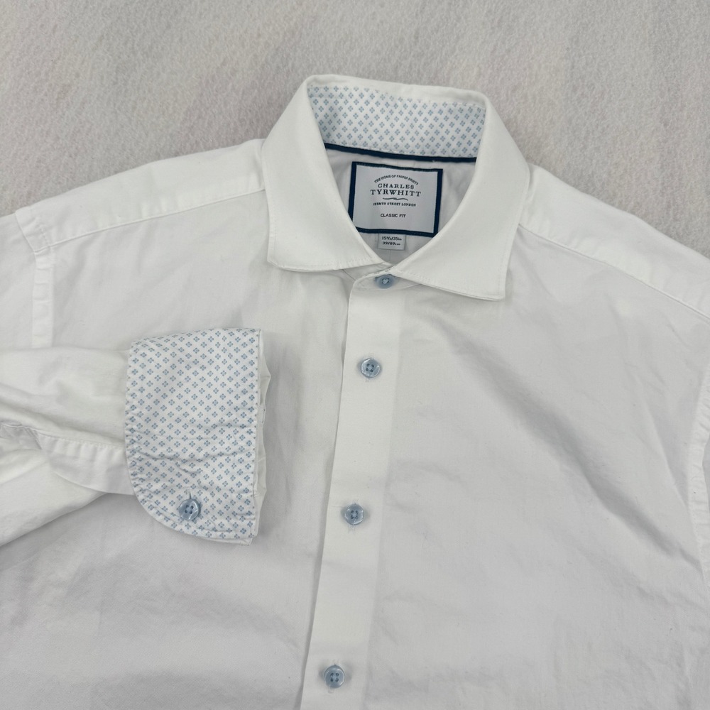 Charles Tyrwhitt Men Classic Fit Long Sleeve Dress Shirt 15.5-35 White Flip Cuff